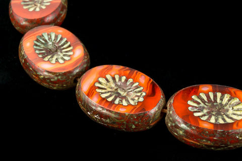 10mm x 14mm Striped Red/Orange Carved Oval Bead (10 Pcs) #GDU008-General Bead