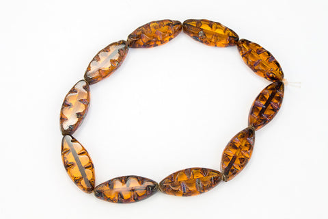 8mm x 17mm Dark Topaz Picasso Carved Spindle Bead (10 pcs) #GDU017-General Bead