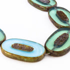 15mm x 26mm Sky Blue/Opal Blue Carved Oval Bead #GDU022-General Bead