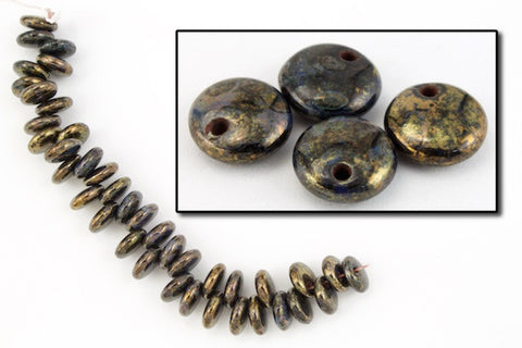 6mm Black/Bronze Picasso Lentil Bead-General Bead