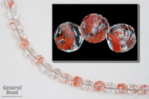 6mm Crystal/Orange Ridged Swirl Bead-General Bead