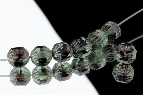 6mm Crystal/Jet/Tourmaline Ridged Swirl Bead (25 Pcs) #GEN003