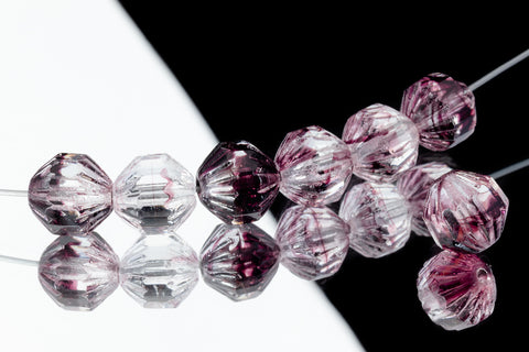 8mm Crystal/Amethyst Ridged Swirl Bead (25 Pcs) #GEN101