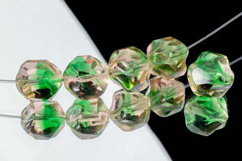 10mm Transparent Rose/Peridot Faceted Oval Bead #GEP203
