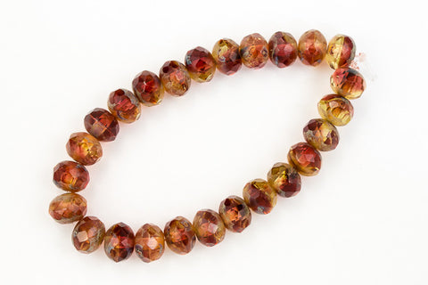 5mm x 7mm Wine/Light Topaz Picasso Faceted Rondelle (25 Pcs) #GFD208-General Bead