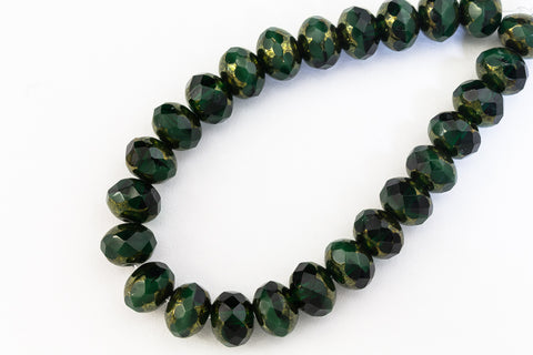 5mm x 7mm Dark Emerald/Bronze Picasso Faceted Rondelle (25 Pcs) #GFD223-General Bead