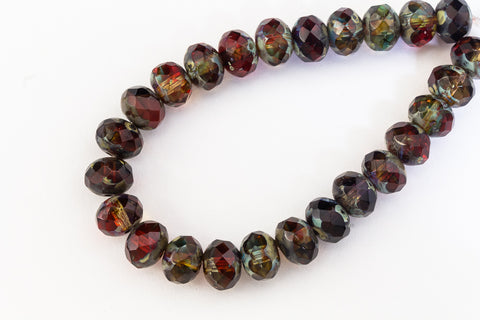 5mm x 7mm Ruby/Topaz Picasso Faceted Rondelle (25 Pcs) #GFD224-General Bead