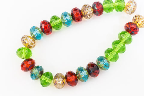 6mm x 8mm Transparent Peridot/Aqua/Ruby Mix Faceted Rondelle (25 Pcs) #GFD309-General Bead