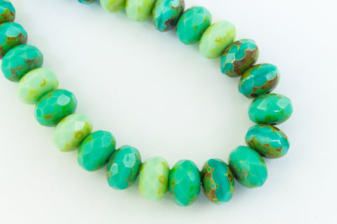 6mm x 8mm Mint/Turquoise Mix Picasso Faceted Rondelle (25 Pcs) #GFD318-General Bead