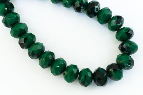 6mm x 8mm Tr./Op. Forest Green/Jet Picasso Faceted Rondelle (25 Pcs) #GFD317-General Bead