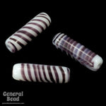 14mm White/Purple Stripe Tube Bead-General Bead