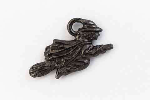 19mm Black Tierracast Pewter Flying Witch Charm #HALLOW005B-General Bead