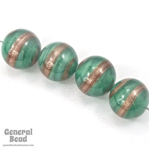 14mm Jade/Bronze Swirl Lampwork Bead #HCA028-General Bead
