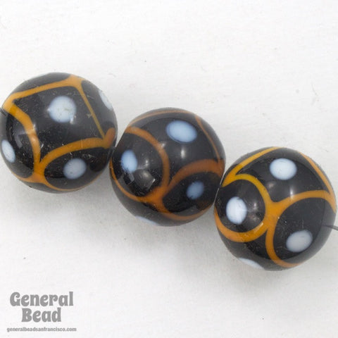 16mm Black/White/Orange Lampwor #HCB024k Bead-General Bead
