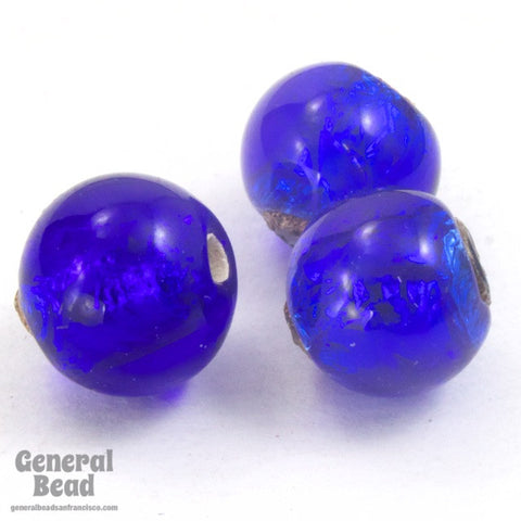 10mm Cobalt and Silver Foil Lampwork Bead (2 Pcs) #HCC050-General Bead