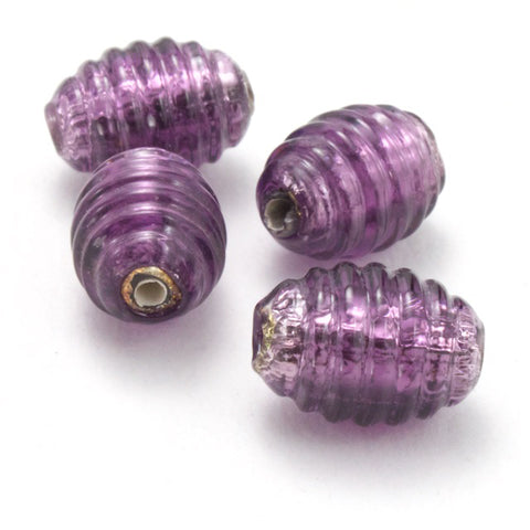 Vintage 8mm x 11mm Silver Lined Amethyst Grooved Oval Lampwork #HCB053