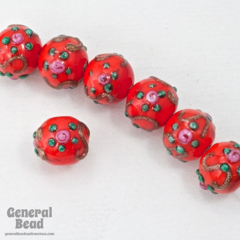 10mm Red Floral Lampwork Bead #HCD045-General Bead