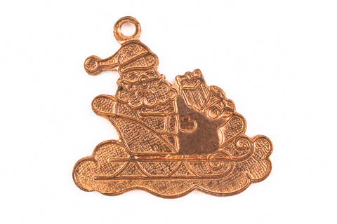 22mm x 27mm Copper Santa in Sleigh Charm (2 Pcs) #HOLO009-General Bead