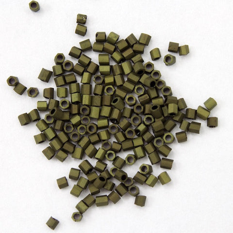 15/0 Matte Metallic Olive Green Hex Seed Bead-General Bead