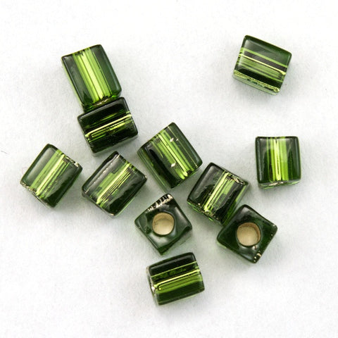 3mm Silver Lined Olivine Cube Bead-General Bead