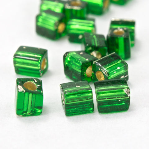 4mm Silver Lined Medium Green Cube Bead (20 Gm) #JCL004-General Bead