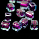 4mm Fuchsia Lined Aqua Cube Bead (20 Gm) #JJL008-General Bead