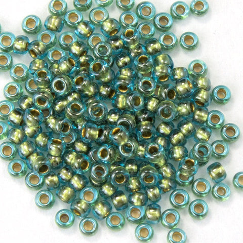 15/0 Lined Aqua/Gold Japanese Seed Bead-General Bead