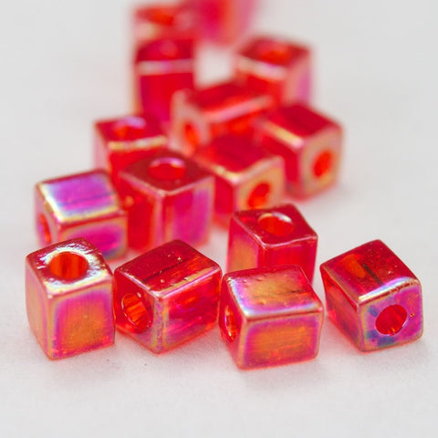 4mm Ruby AB Cube Bead (20 Gm) #JKL005-General Bead