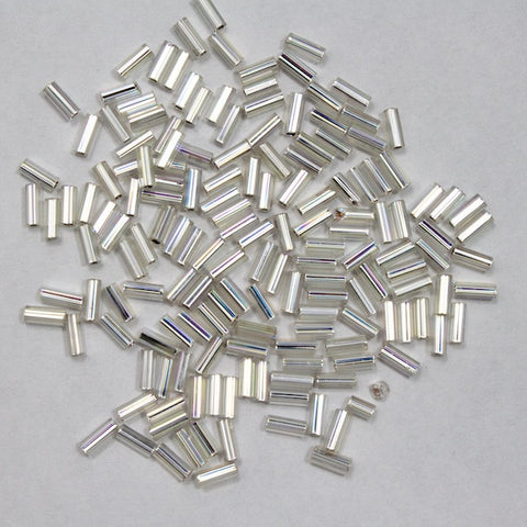 Size 2 Silver Lined Crystal AB Japanese Bugle (10 Gm, 40 Gm, 1/2 Kilo) #JLB001-General Bead