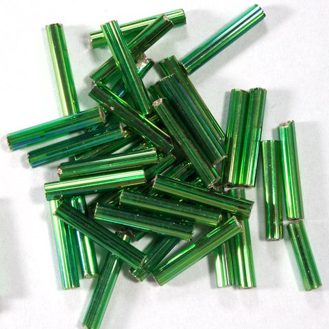 Size 5 Silver Lined Emerald AB Japanese Bugle (10 Gm, 40 Gm, 1/2 Kilo) #JLD008-General Bead