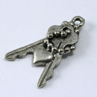 20mm Antique Pewter Keys with Chain and Heart Charm #KEY017-General Bead