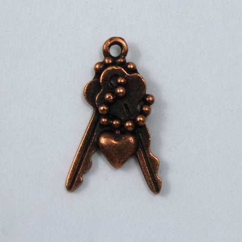 20mm Antique Copper Keys with Chain and Heart Charm #KEY019-General Bead