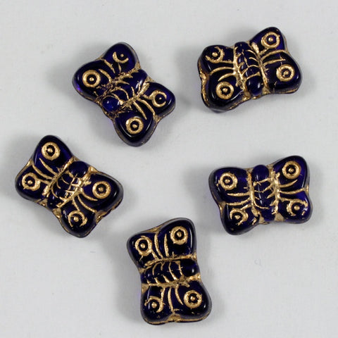 8mm x 10mm Transparent Cobalt/Gold Butterfly Bead (4 Pcs) #KJA003