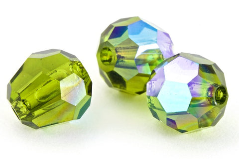 Preciosa 6150 Olivine AB Faceted Round Bead (3mm, 4mm, 6mm, 8mm)