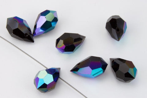 6mm x 10mm Preciosa Jet AB Faceted Teardrop-General Bead