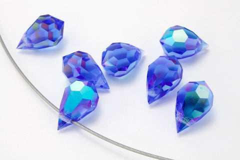 6mm x 10mm Preciosa Sapphire AB Faceted Teardrop-General Bead