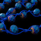 36" Metallic Blue 6mm x 8mm Faceted Rondelle Knotted Necklace