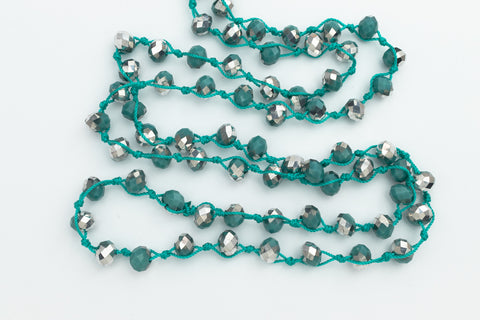 36" Smokey Turquoise Silver 6mm x 8mm Faceted Rondelle Knotted Necklace