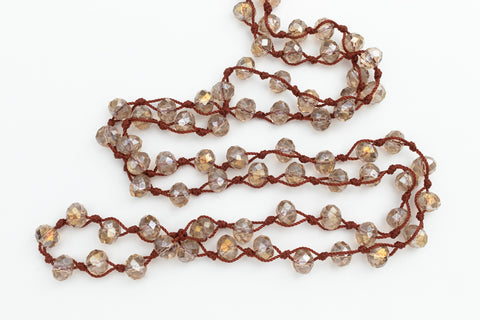 36" Smokey Crystal 6mm x 8mm Faceted Rondelle Knotted Necklace