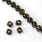 6mm Black Cube Bead with Gold Star (25 Pcs) #KSA001-General Bead