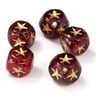 6mm Ruby Cube Bead with Gold Star (25 Pcs) #KSA004-General Bead