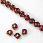 6mm Ruby Cube Bead with Gold Star (25 Pcs) #KSA004-General Bead