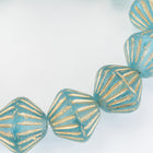 11mm Transparent Aqua/Gold Grooved Bicone (15 Pcs) #KUD002-General Bead