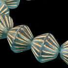 11mm Transparent Aqua/Gold Grooved Bicone (15 Pcs) #KUD002-General Bead