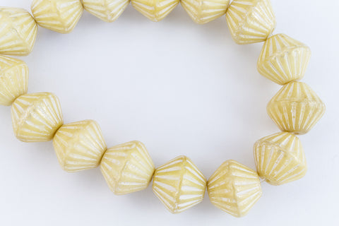 11mm Opaque Ivory/Cream Grooved Bicone (15 Pcs) #KUD004-General Bead