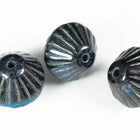 11mm Metallic Dark Blue Iris Grooved Bicone (15 Pcs) #KUD007