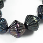 11mm Metallic Dark Blue Iris Grooved Bicone (15 Pcs) #KUD007