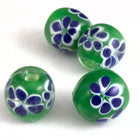 12mm Green with Blue Flowers Lampwork Bead #LCB010-General Bead