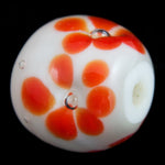 12mm White with Red Flowers Lampwork Bead #LCB015-General Bead
