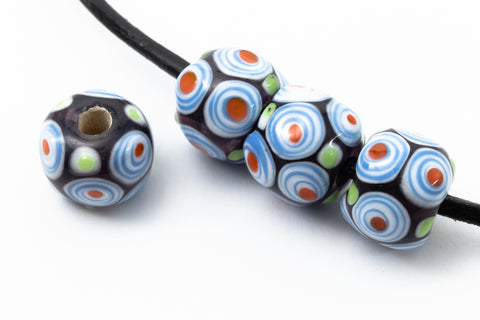 12mm Purple with Blue/Green/Red Dots Lampwork Bead #LCB017-General Bead